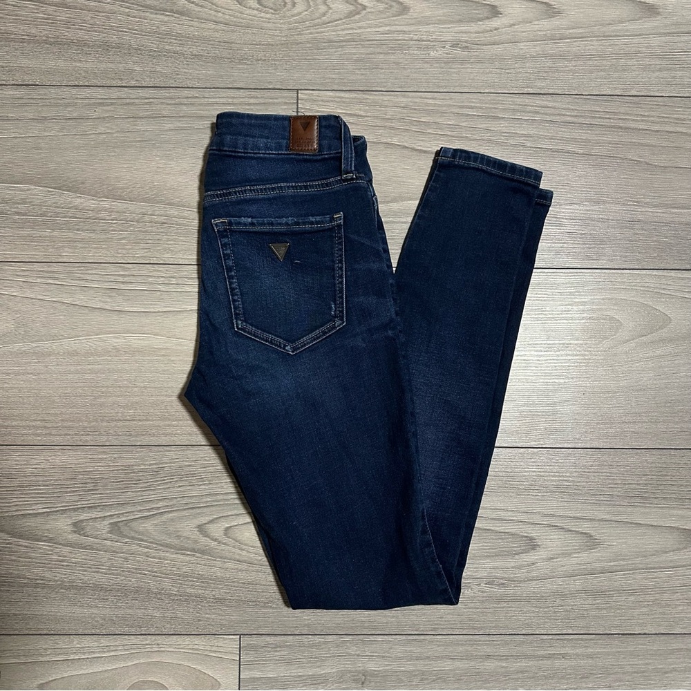 GUESS Power Curvy Mid Rise Skinny Dark Blue Jeans